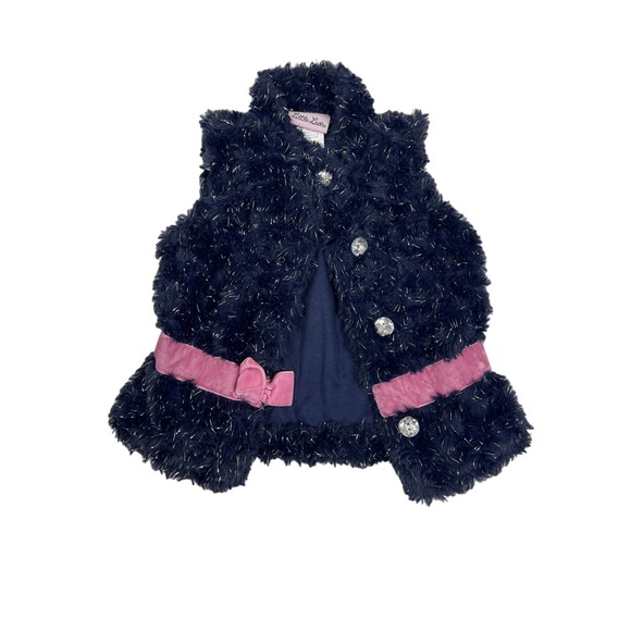 LITTLE LASS Blue Faux Fur & Rhinestone Vest-Velvet Sash‎ 24 mo - Picture 4 of 4